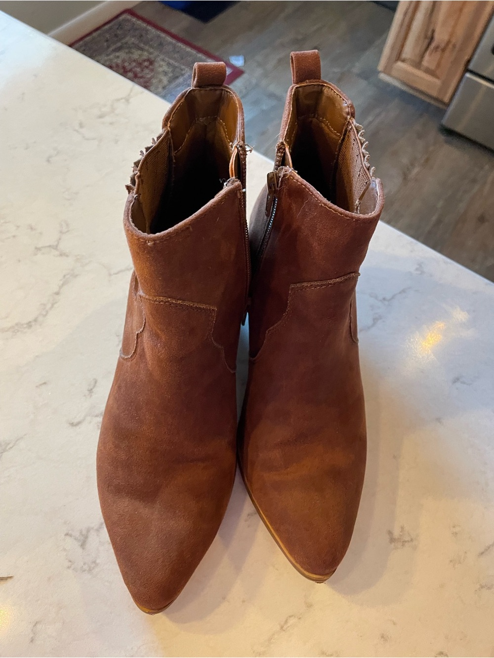 Women's Pointed Toe Ankle Boots - Brown Suede. 2 In heels. Item # 11785